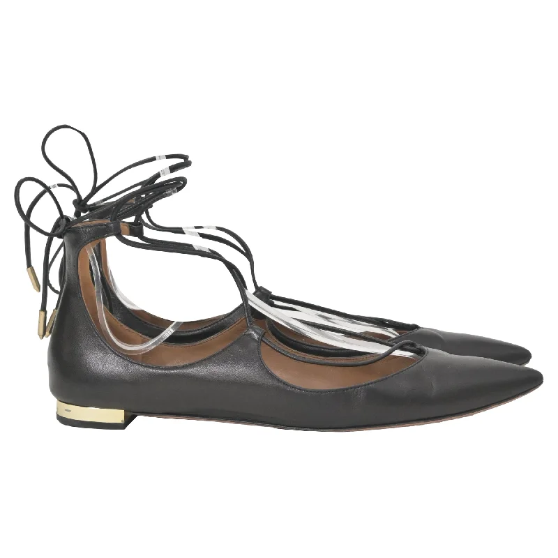 Aquazzura Christy  Lace-Up Ballet Shoes in Black Leather