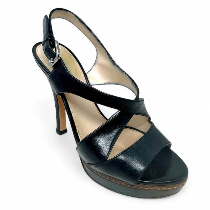 sandals for casual summers -Vitello Shine Slingback Platform Sandals Luxury Designer By Prada In Black, Size: US 6.5/IT 36.5