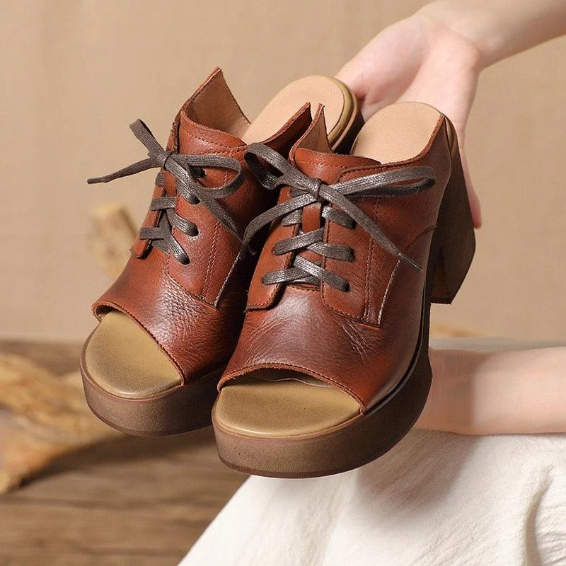 Slippers for outdoor rest-Handmade Leather Mules: LZ311 Women's High Heel Casual Shoes & Slippers