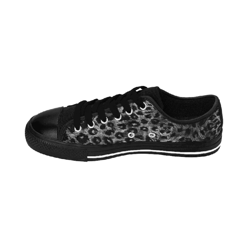 Black Leopard Print Men's Sneakers, Designer Wild Animal Print Best Low Top Shoes For Men