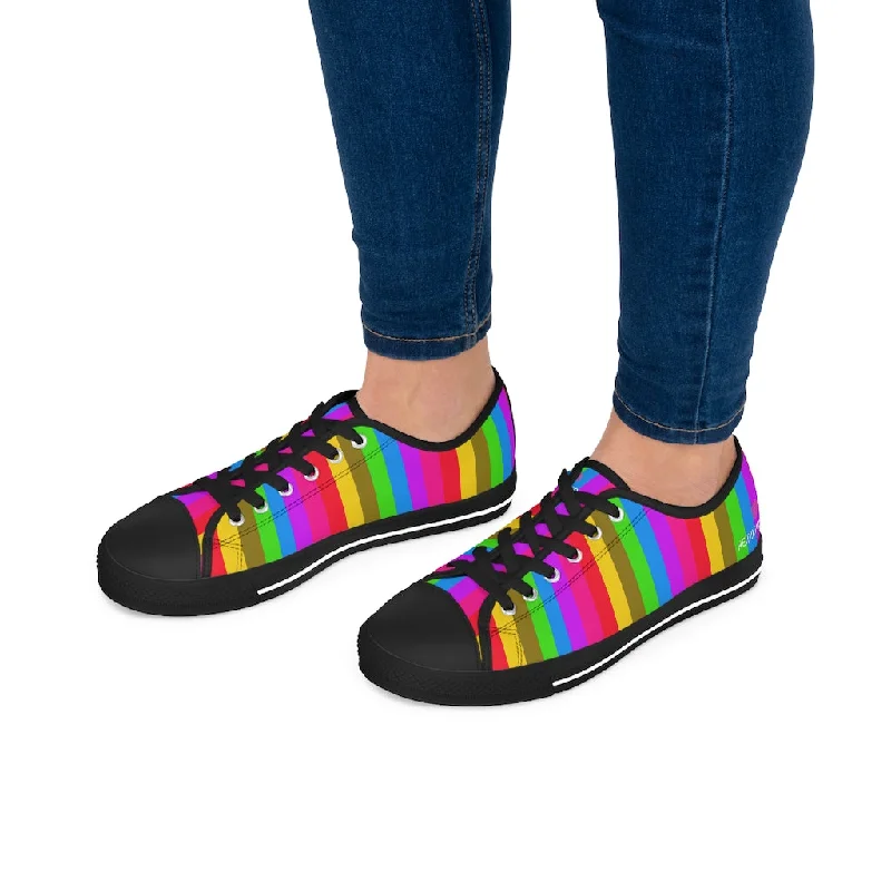 Rainbow Stripes Women's Low Tops, Gay Pride Striped Low Top Sneakers For Women (US Size: 5.5-12)