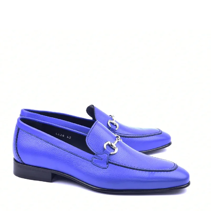 cozy velvet loafers-Corrente C11101 4428 Men's Shoes Blue Grain Bit Buckle Loafers (CRT1340)