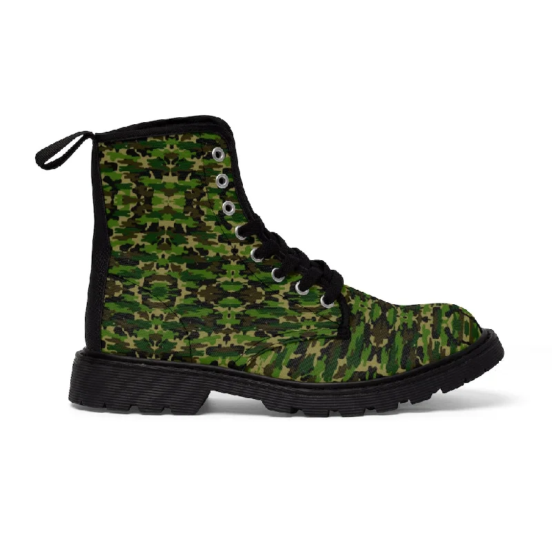 Stylish knee-high boots for women -Green Camo Men's Canvas Boots, Multi-Camo Lace Up Combat Canvas Boots Shoes For Men (US Size: 7-10.5)