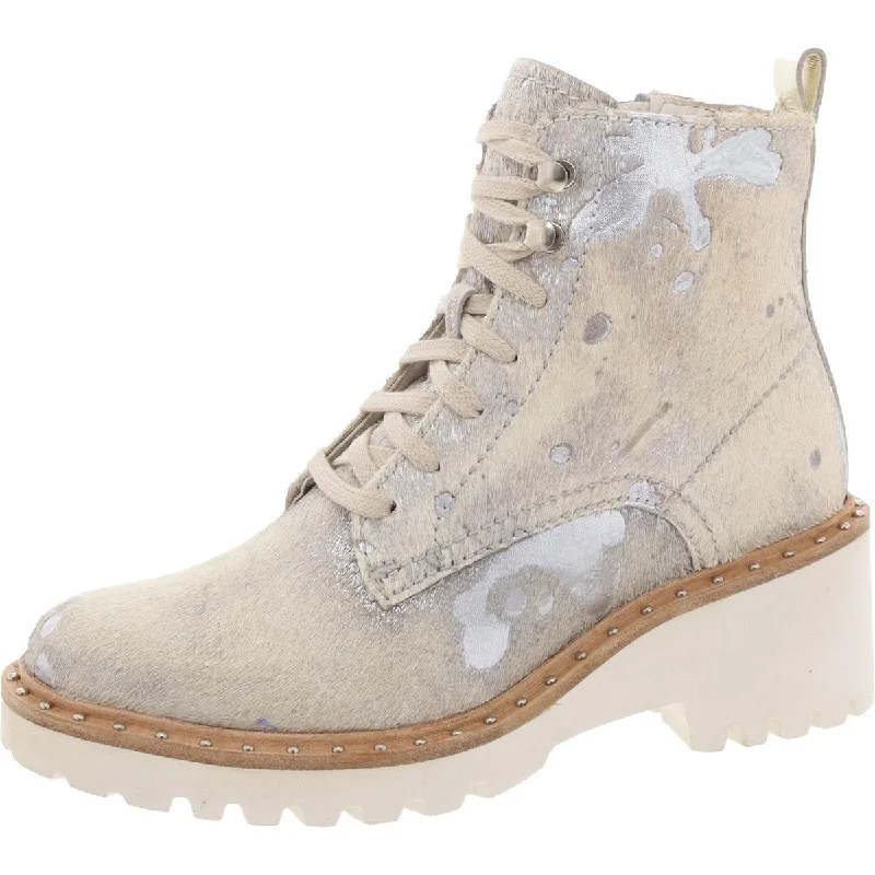 Stylish boots for fall and winter -Dolce Vita Womens Calf Hair Lugg Sole Combat & Lace-Up Boots