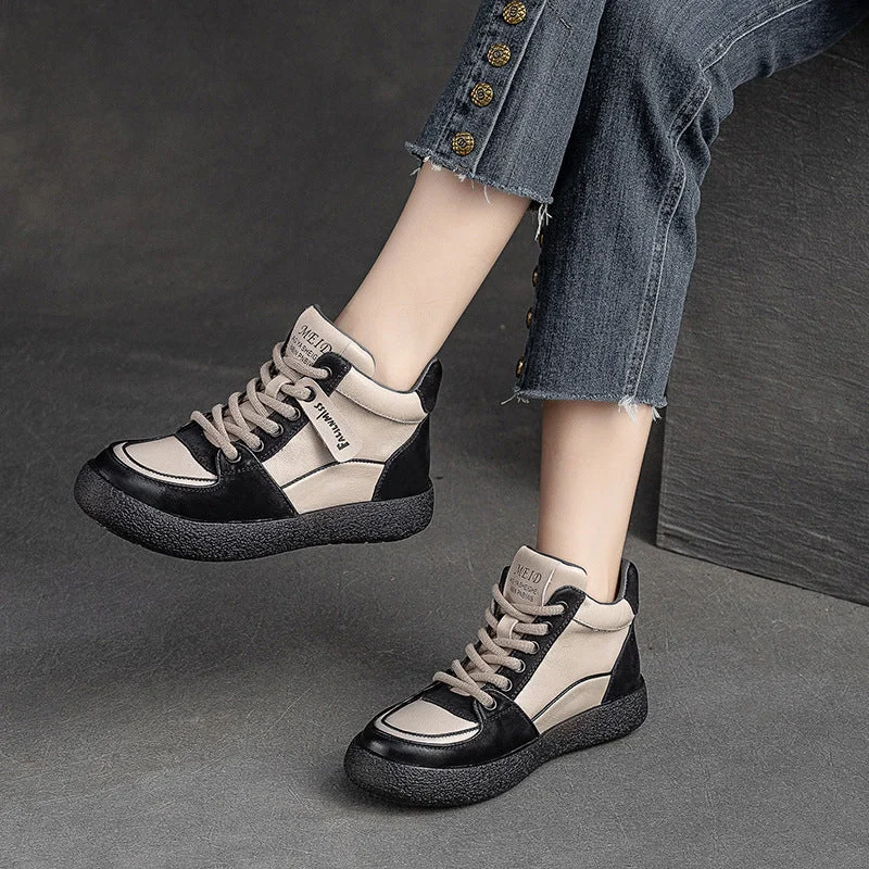 Stylish boots for extreme cold conditions -Women Retro Patchwork Leather Flat Casual Boots