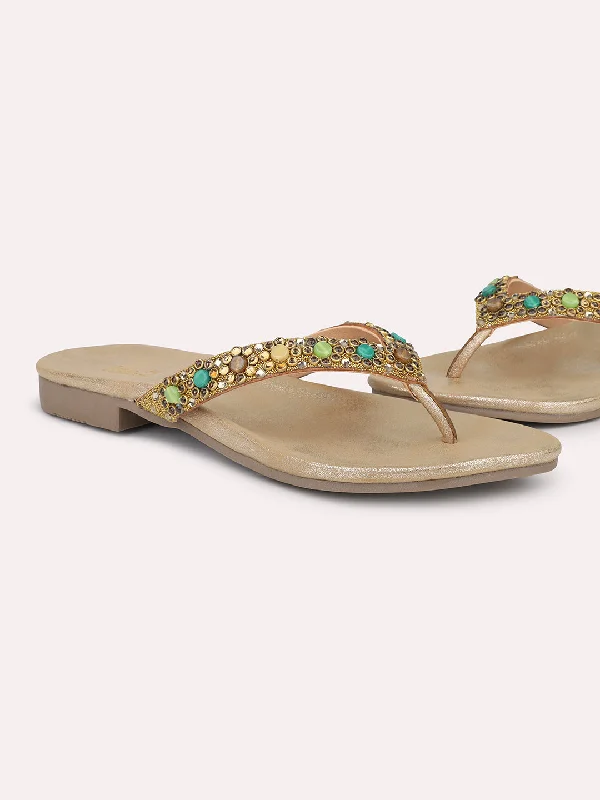 soft mesh flats-Women Antique Ethnic Embellished Open Toe Flats