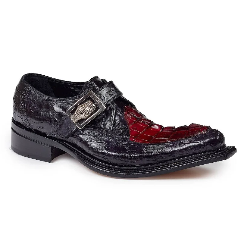 stylish fall loafers-Mauri Men's Black & Red Hornback Tail & Baby Croc Single Monkstrap Loafers (MA4616)