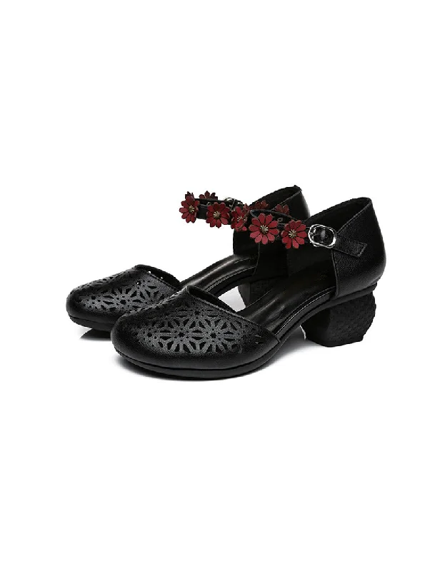 sandals with durable heels -Flowers Ankle Strap Chunky Heels Sandals