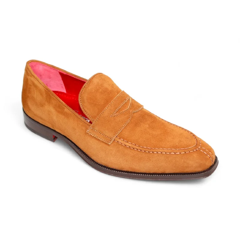 trendy blue loafers-Emilio Franco Oliviero Men's Shoes Cognac Suede Leather Loafers (EF1262)