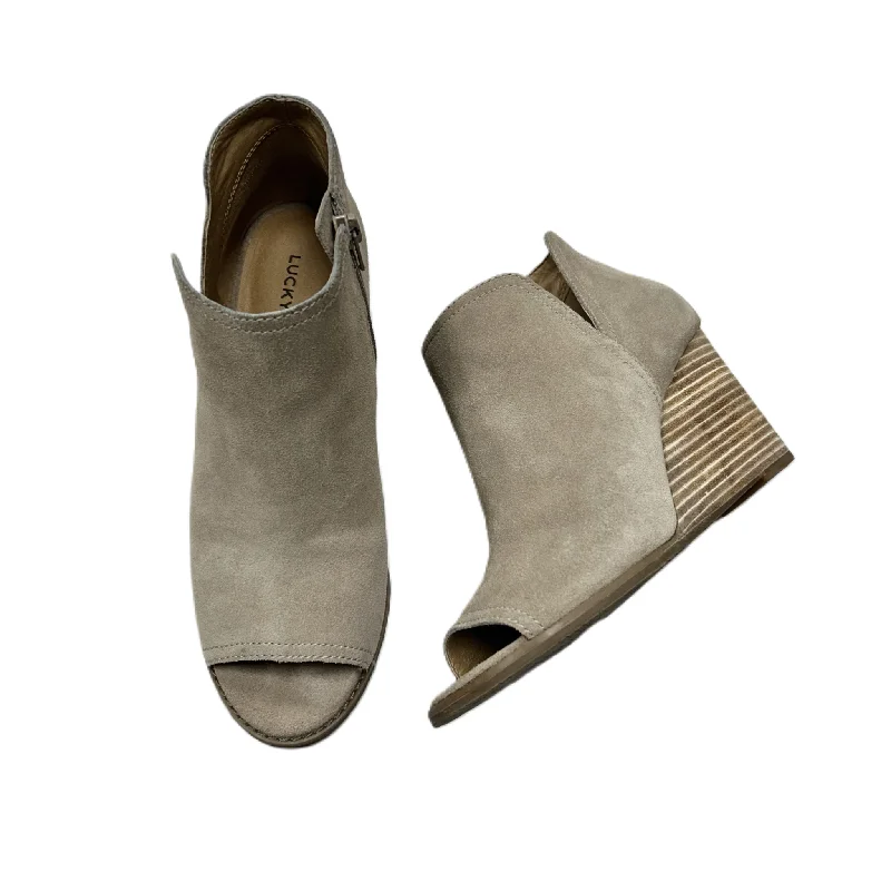 high heels with adjustable straps -Shoes Heels Wedge By Lucky Brand In Taupe, Size: 9