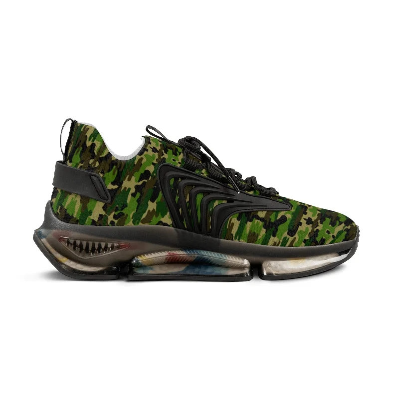 Green Camo Print Men's Shoes, Green Camouflaged Army Print Comfy Men's Mesh Sports Sneakers