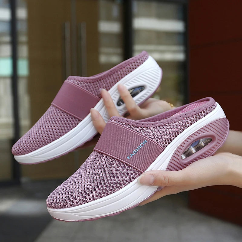 Slippers with thick plush-Women Wedge Slippers Anti-slip Casual Female Sandals Platform Retro Summer thick sole air cushion shock absorption outdoor Shoes