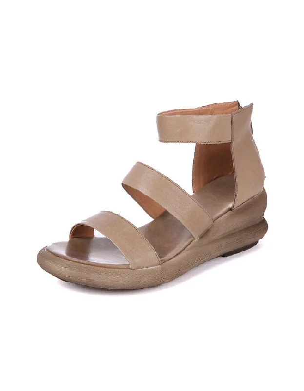 sandals for summer trips -Summer Handmade Retro Wedge Strappy Sandals