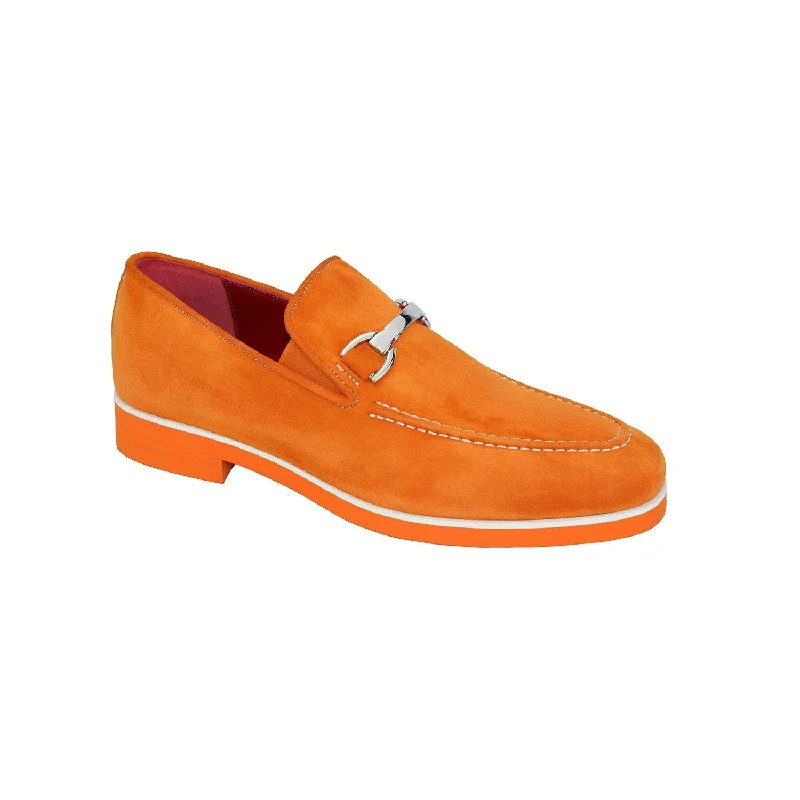 fashionable blue loafers-Emilio Franco Nino II Men's Shoes Orange Suede Leather Loafers (EF1089)