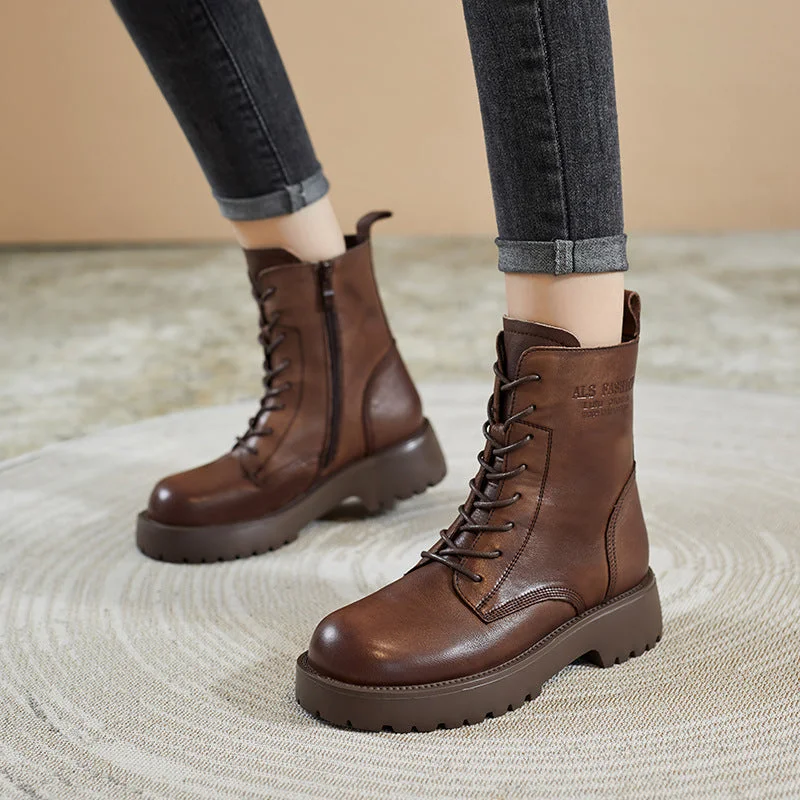 Insulated boots for extreme winter -Women Retro Fashion Leather Combat Boots