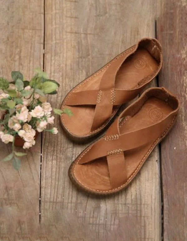 women’s sandals with decorative straps -Soft Leather Summer Cross Strap Sandals for Women & Men 38-43