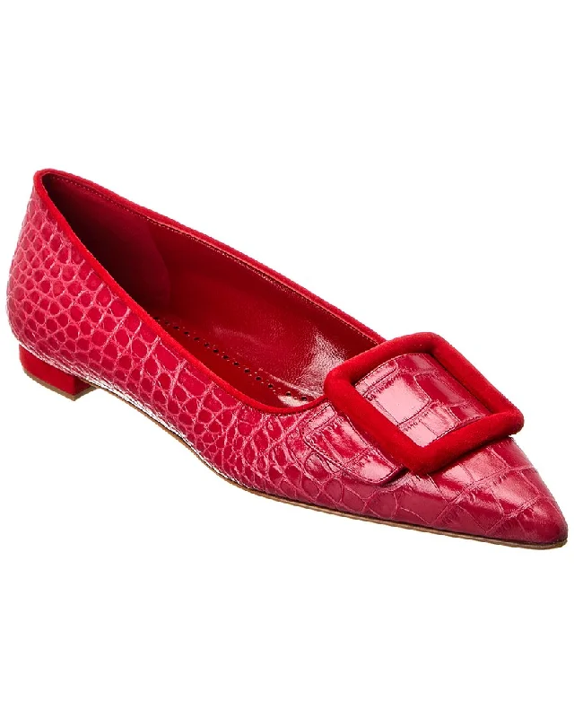 Manolo Blahnik Maysale Embossed Leather Flat