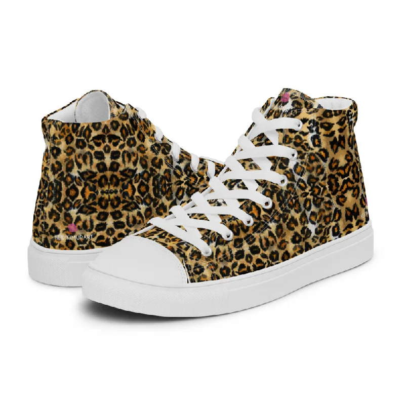 Brown Leopard Women's Sneakers, Sexy Animal Print Premium High Top Tennis Shoes For Ladies