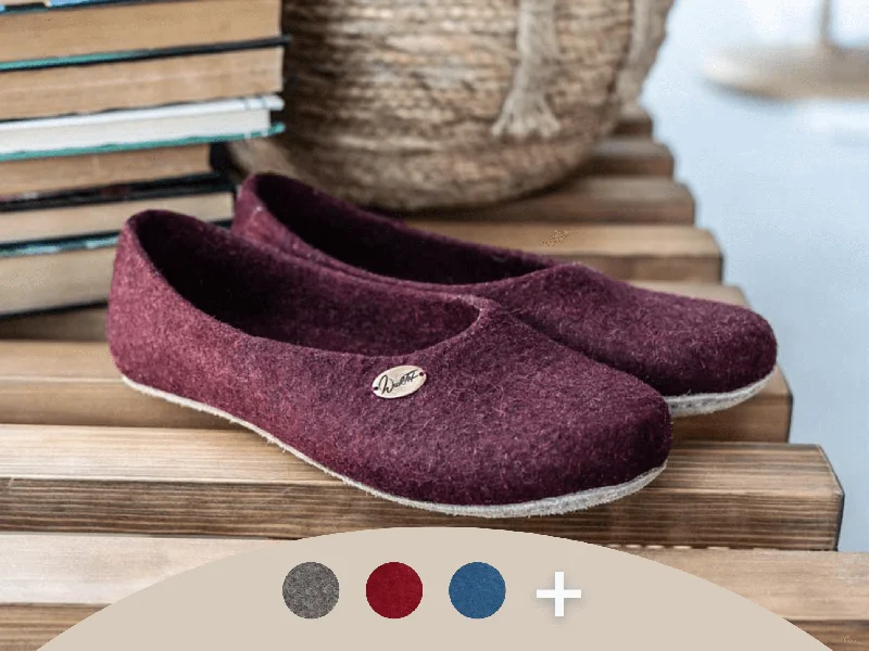 Slippers for casual charm-WoolFit Ballerina | Felt Slippers with Insoles & Leather Sole