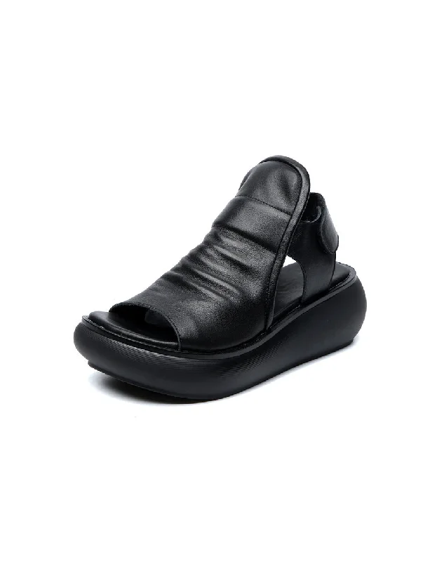 men’s sandals with leather heels -Summer Soft Sole Wedge Fish Toe Sandals