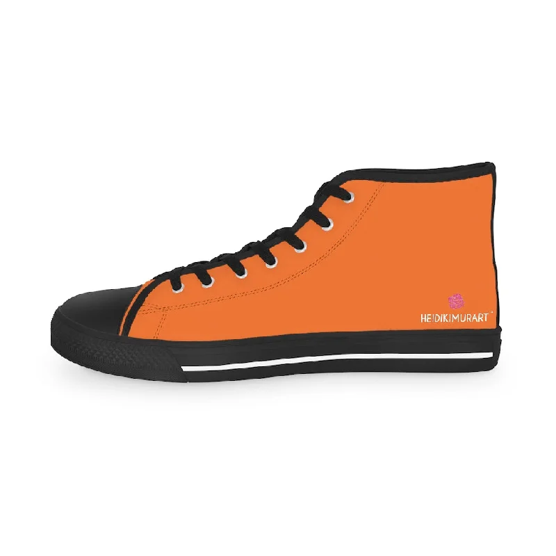 Bright Orange Men's High Tops, Modern Bright Orange Solid Color Minimalist Best Men's High Top Sneakers (US Size: 5-14)