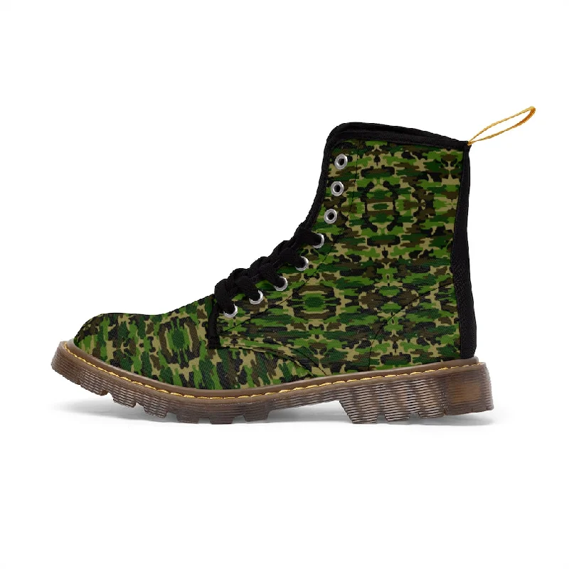 Best boots for long hikes -Green Camo Men's Boots, Multi-Camo Lace Up Combat Canvas Boots Shoes For Men (US Size: 7-10.5)