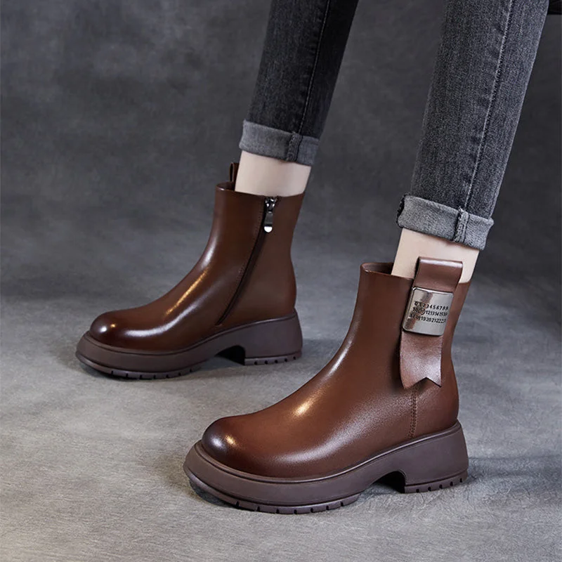 Insulated boots for extreme winter -Women Minimalism Solid Leather Casual Boots