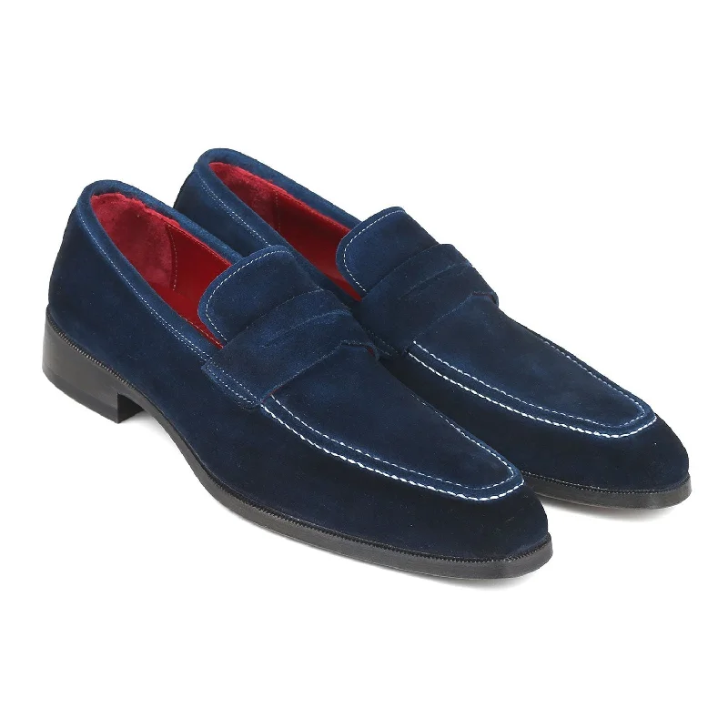 trendy gold loafers-Paul Parkman 10SD21 Men's Shoes Navy Suede Leather Penny Loafers (PM6322)