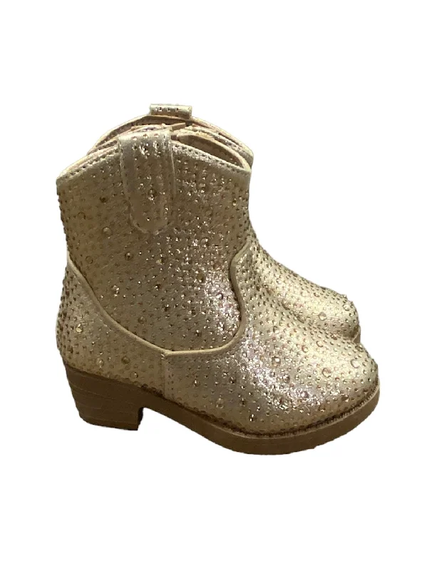 Stylish boots for outdoor adventures -Gold Rhinestone Rounded Boot - Short