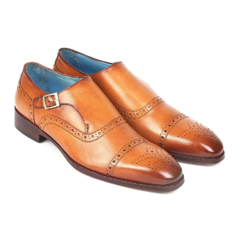 cushioned everyday loafers-Paul Parkman 65CGN97 Men's Shoes Cognac Calf-Skin Leather Monk-Strap Loafers (PM6275)