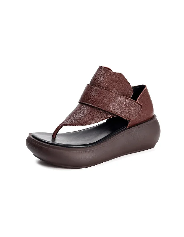 men’s sandals for summer parties -Comfortable Leather Wedge Flip Flop Sandals