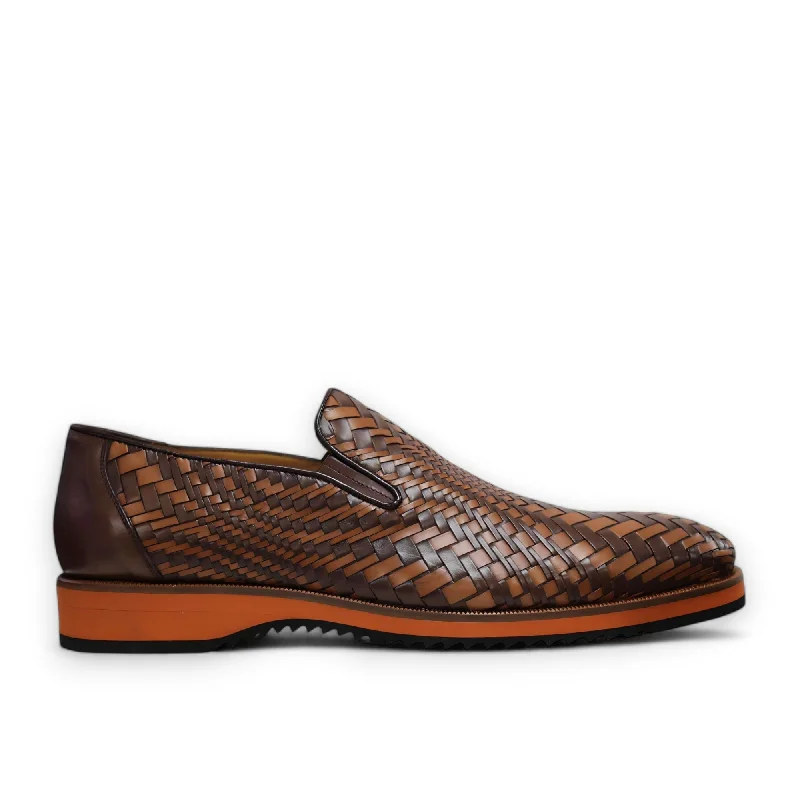 sleek red loafers-Ambrogio by Mezlan Men's Shoes Brown & Cognac Woven Leather Sport Loafers (AMZ1016)