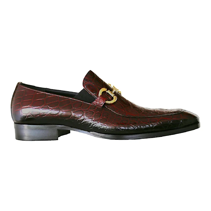 stylish casual loafers-Jo Ghost 4956 Men's Shoes Burgundy Crocodile Print Leather Horsebit Loafers (JG5368)