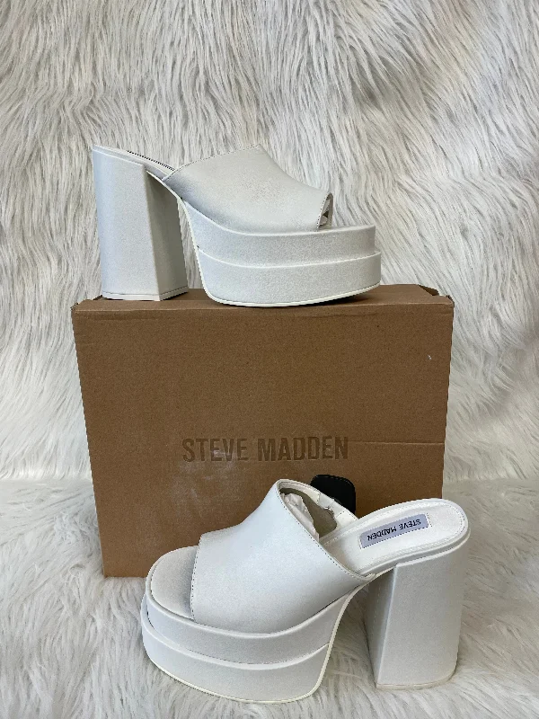 sandals with durable straps -White Sandals Heels Block Steve Madden, Size 10