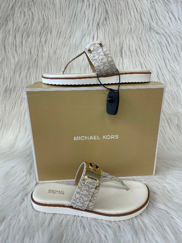 men’s sandals with adjustable soles -Gold & White Sandals Designer Michael By Michael Kors, Size 6.5