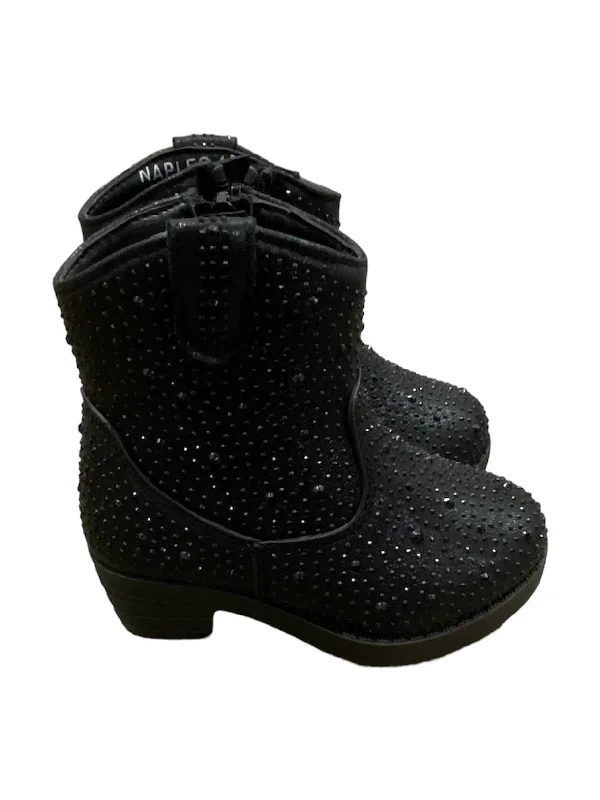 Comfortable boots for rugged winter weather -Black Rhinestone Rounded Boot - Short