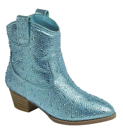 Durable winter boots with extra padding -Blue Rhinestone Boots- Short Western