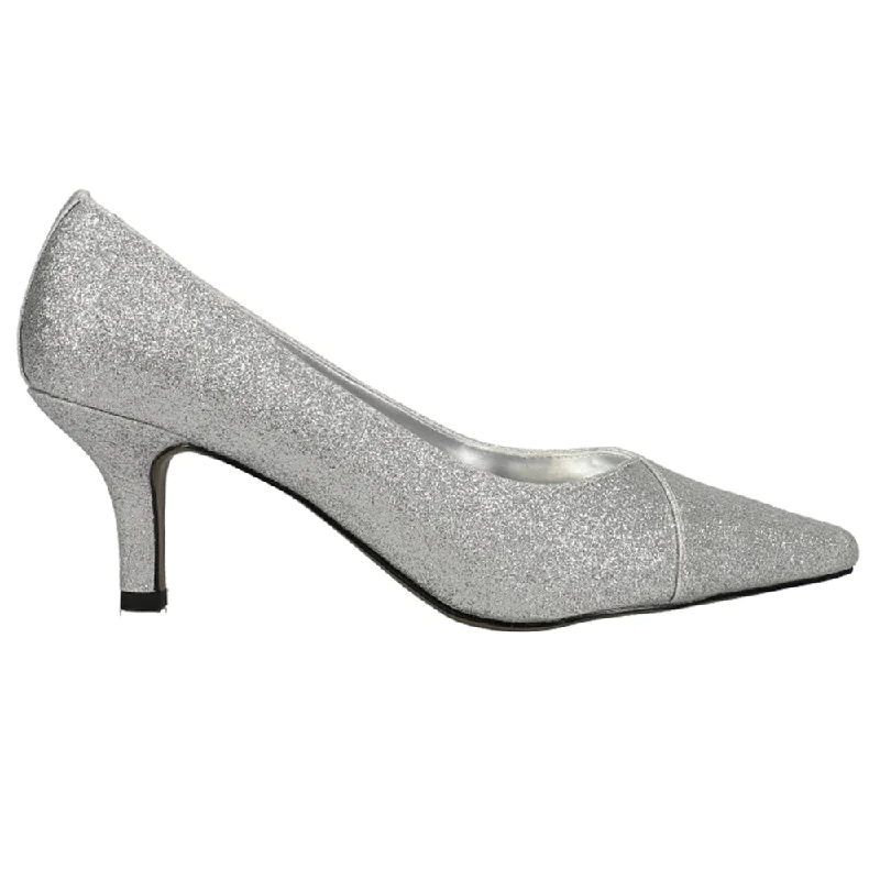 high heels for adding a luxurious touch to any look -Chiffon Glitter Metallic Kitten Heel Pointed Toe Pumps