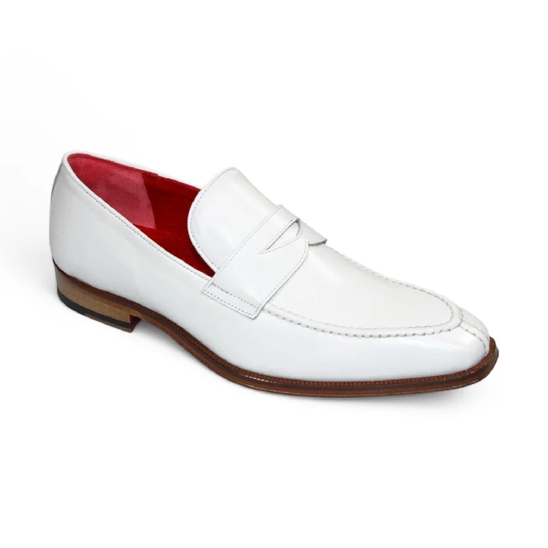 non-slip travel loafers-Emilio Franco Oliviero Men's Shoes White Calf-Skin Leather Loafers (EF1263)