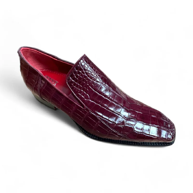 simple penny loafers-Fennix Dustin Men's Shoes Bordo Alligator Exotic Loafers (FX1149)