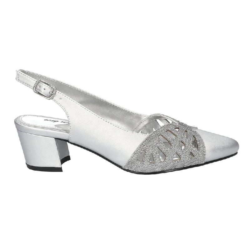 high heels with simple, elegant strap designs -Bizzy Metallic Cut-Outs Sling Back Wedding Block Heel Pointed Toe Pumps