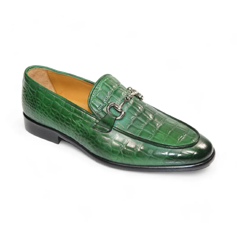 fashionable nude loafers-Duca Vasto Men's Shoes Green Croco Print Leather Loafers (D1178)