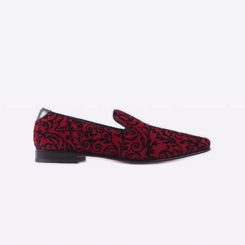 trendy blue loafers-Mister 39052 Henche Men's Shoes Burgundy Cashmere Print / Suede Leather Slip On Loafers (MIS1005)