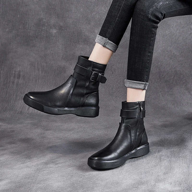 Comfortable leather boots for women -Women Soft Leather Casual Flat Boots