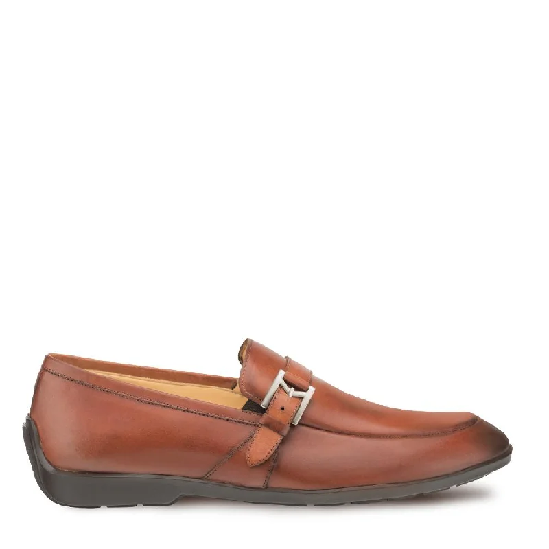 fashionable red loafers-Mezlan 9805 Granby Men's Shoes Cognac Calf-Skin Leather Monk-Strap Loafers (MZ3283)