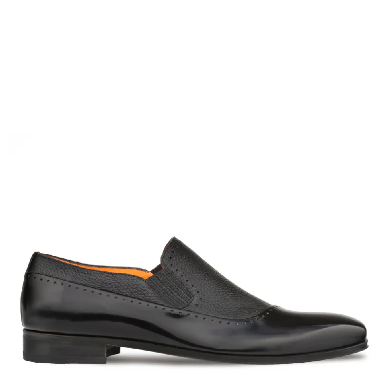 chic white loafers-Mezlan S20466 Men's Shoes Black Deerskin / Calf-Skin Leather Slip On Loafers (MZ3507)