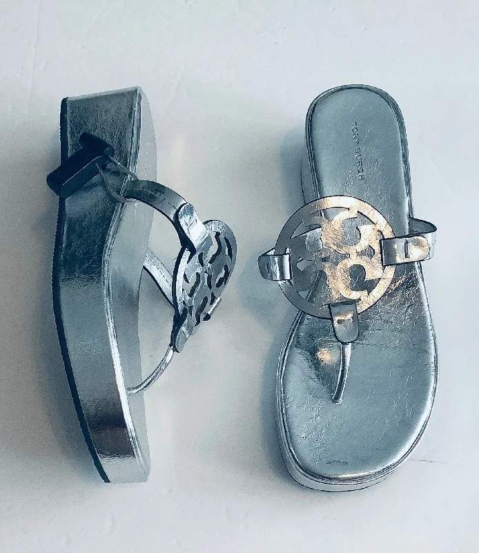 men’s sandals with rugged soles -Sandals Designer By Tory Burch In Silver, Size: 9