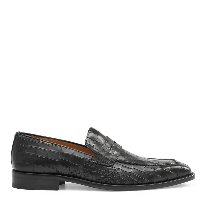 cozy suede loafers-Mezlan 19542 Men's Shoes Crocodile Print / Calf-Skin Leather Penny Loafers (MZ3291)