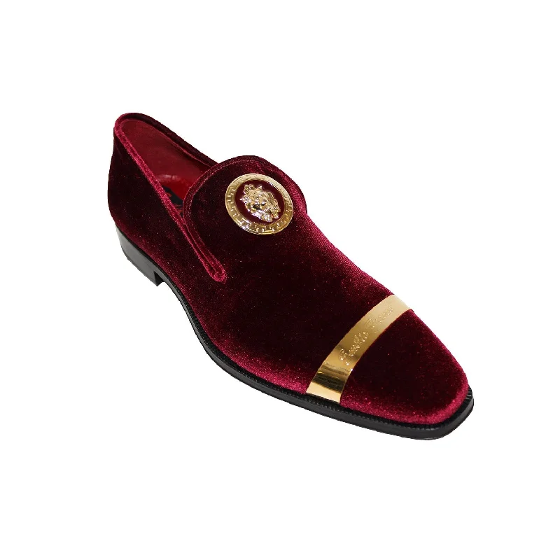 breathable office loafers-Emilio Franco EF13P Men's Shoes Burgundy Velvet Formal Loafers (EFC1001)