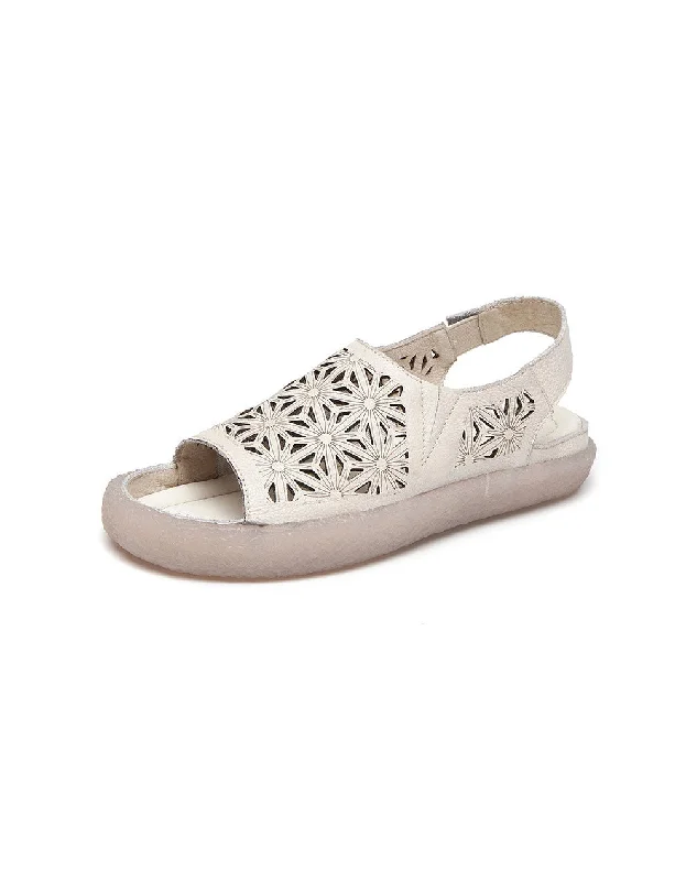 sandals with soft soles -Summer Hollow Open Toe Slingback Flat Sandals